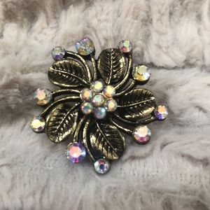 Statement floral ring gold leaves adjustable